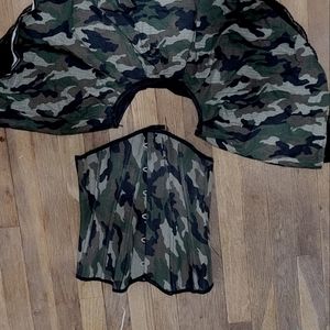 Camouflage corset and mini skirt